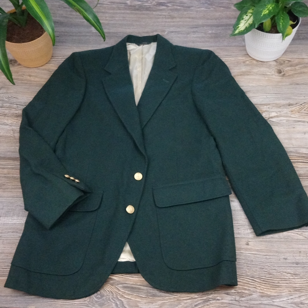 Stafford Dark Green Wool Blend Button Blazer Jacket Suit Top